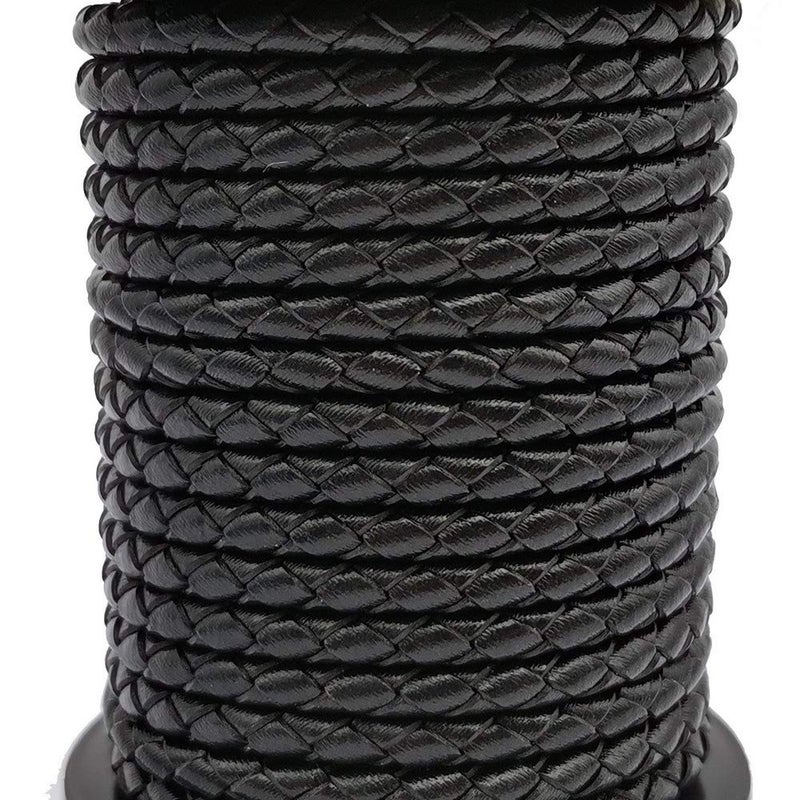 ShapesbyX 5 Yards Regenerated Leather Braided Cords 3mm Round for Jewelry Making or Bolo Tie Black